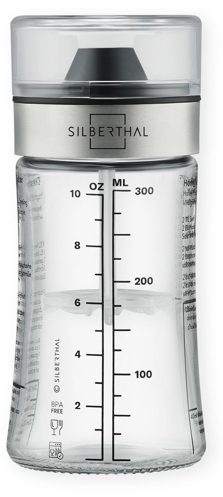 Dressing-Shaker aus Glas, 300 ml, mit Rezepten und Dosierausgießer