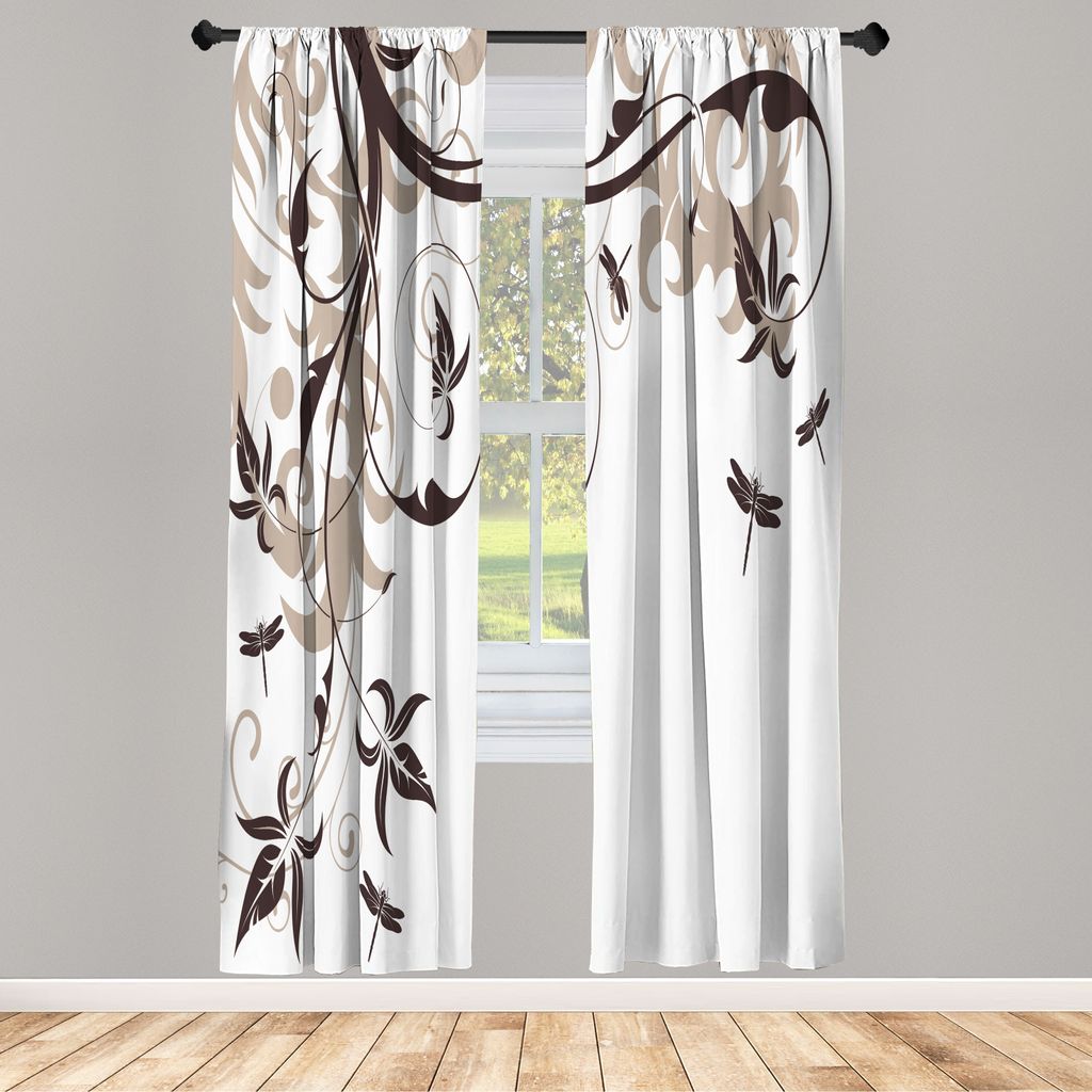 ABAKUHAUS Libelle Vorhänge 2 Panel Set für Wohnzimmer Schlafzimmer Nachbildung, Wirbelte Blumenhintergrund Damast Curl Zweige Und Blätter Drucke...
