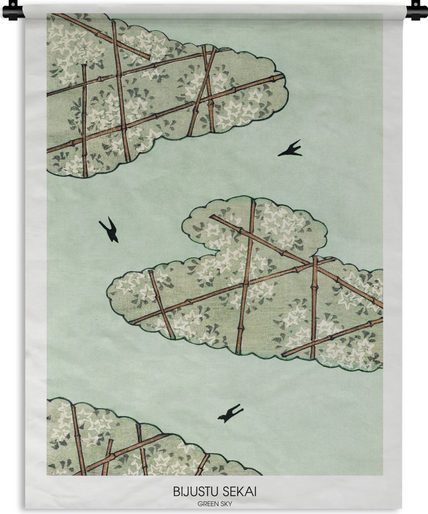 MuchoWow Wandteppich Wandbehang Grün - Abstrakt - Formen - Text 90x120 cm Tapisserie Dekoration Wandtuch - Wanddeko
