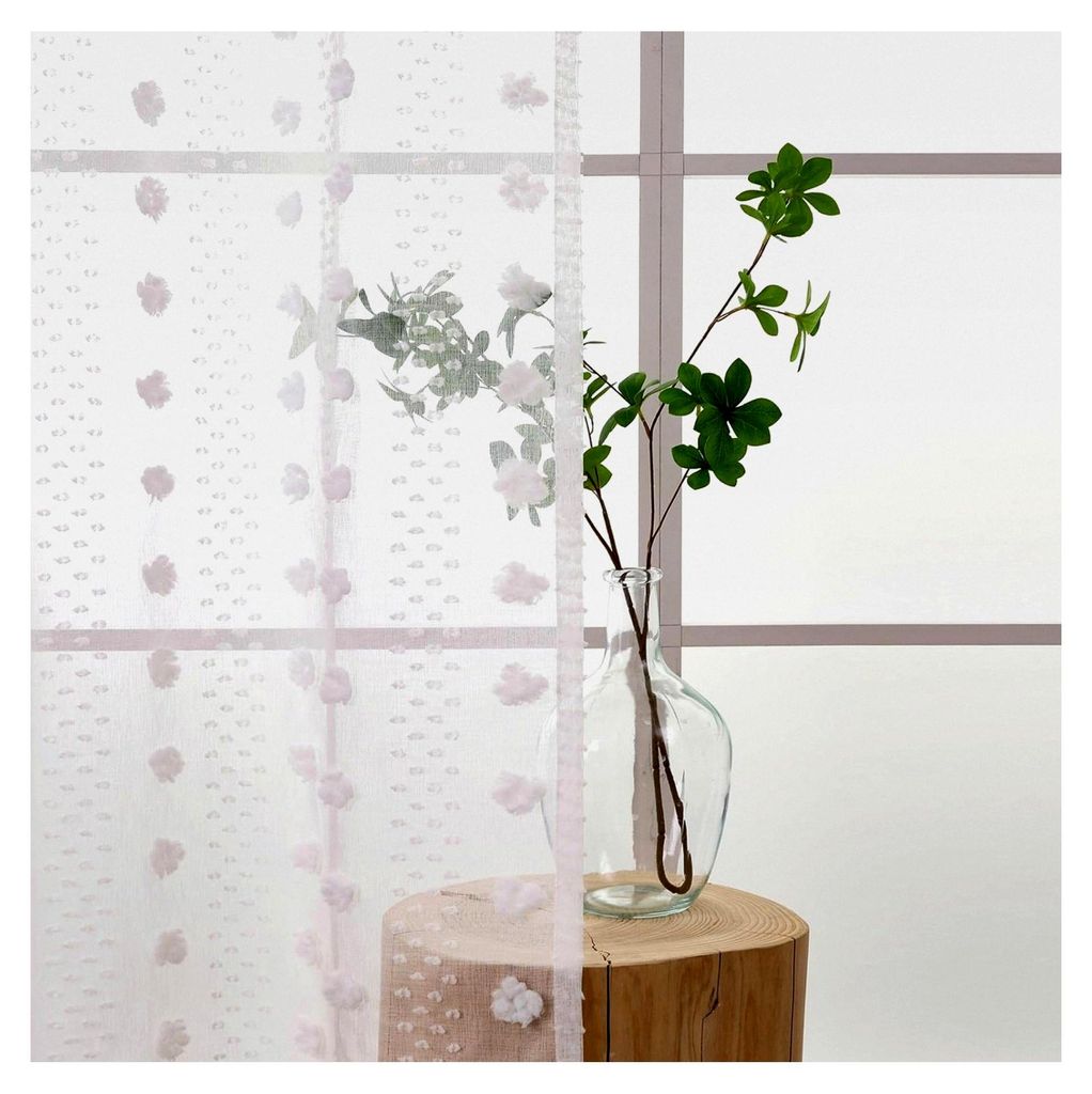 Kurze weiße Gardine für das Wohnzimmer, transparente Vorhänge mit Kräuselband für Schienensystem, 2er Set im modernen Vintage Blumen Design, 1...