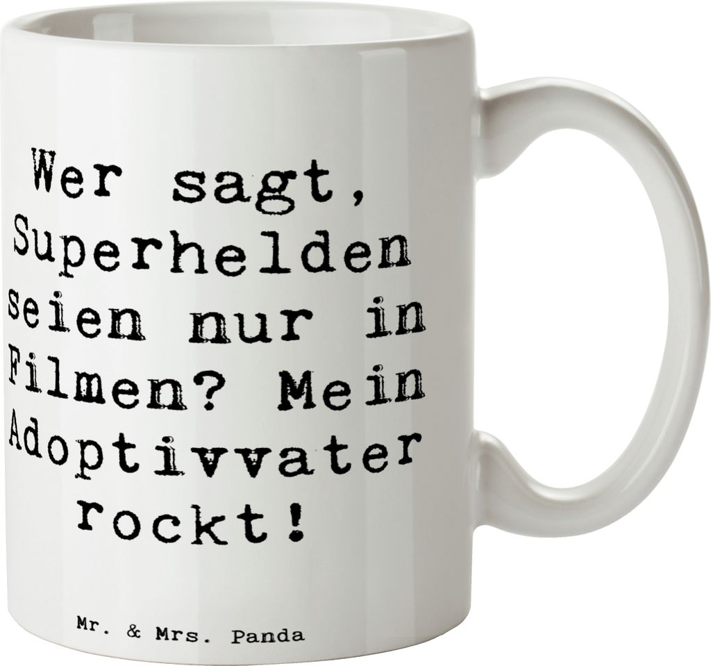 Mr. & Mrs. Panda Teetasse Spruch Adoptivvater Superheld - Weiß - Geschenk, Adoption, kaffeetasse bedruckt, Familienliebe, Weihnachten, Familienstr...