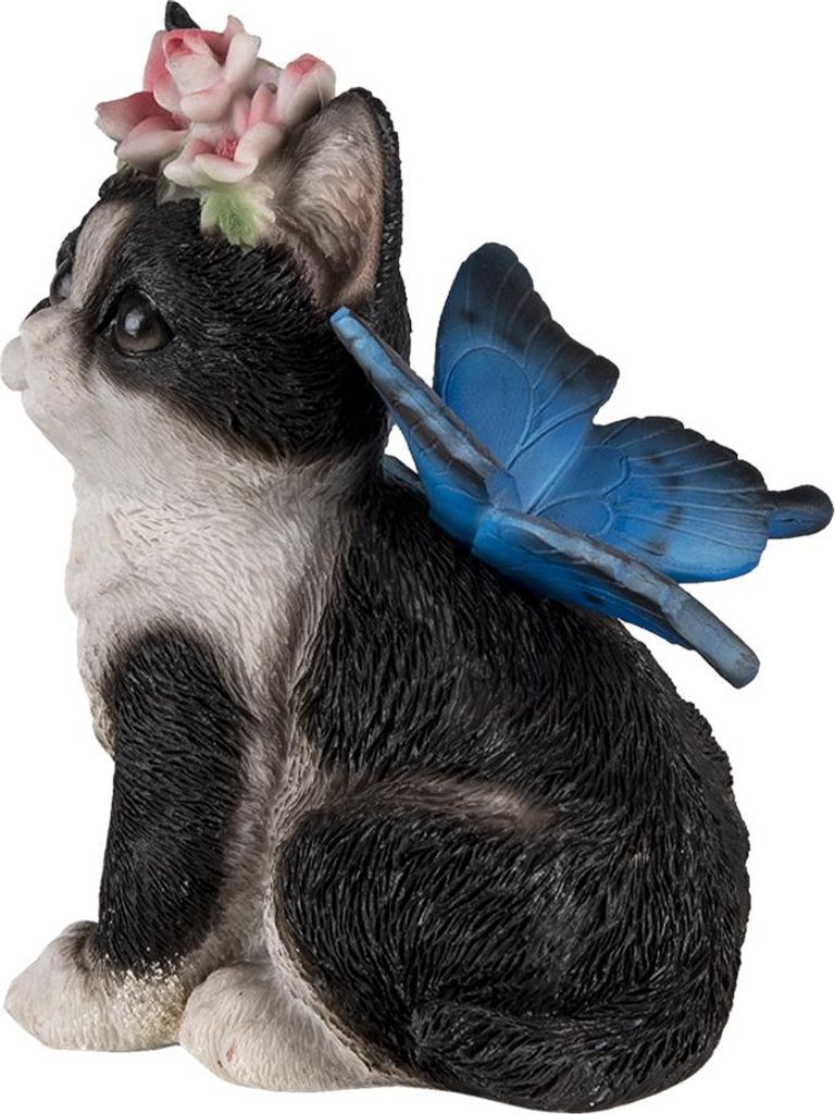 Clayre & Eef Figur Katze 12x10x15 cm Schwarz Weiß Kunststoff