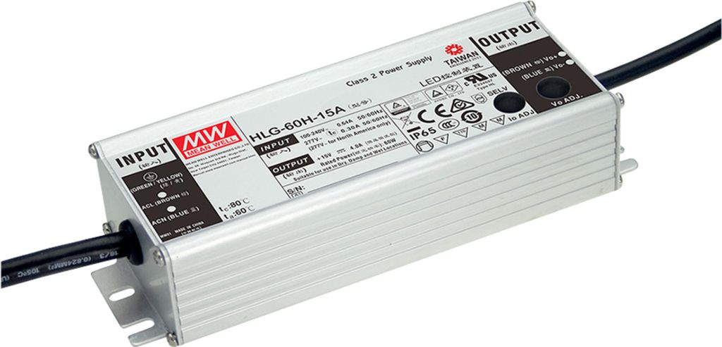 MEANWELL HLG-60H-24B, AC-DC LED-Installationsnetzteil, Metallgehäuse, IP67 60W 24V 2,5A CV+CC dimmbar
