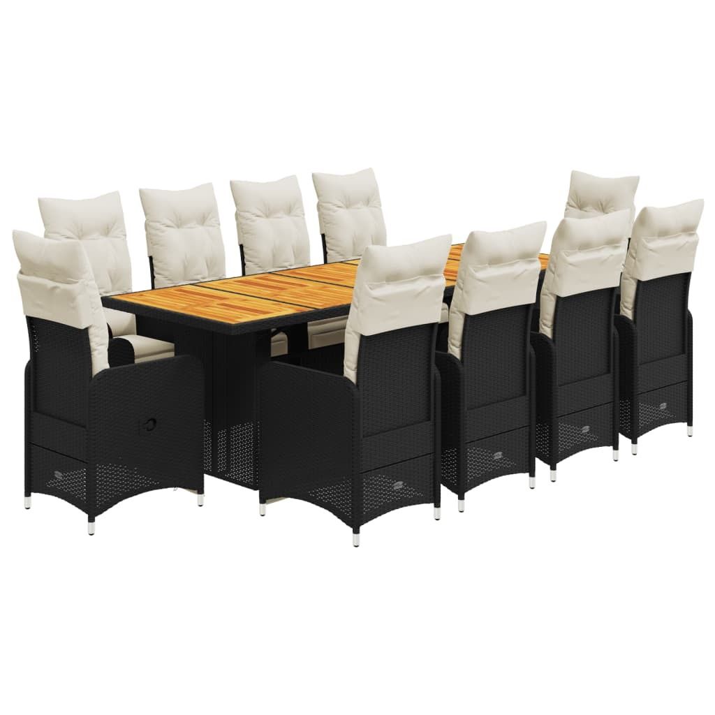 11-tlg. Garten-Bistro-Set mit Kissen Schwarz Poly Rattan