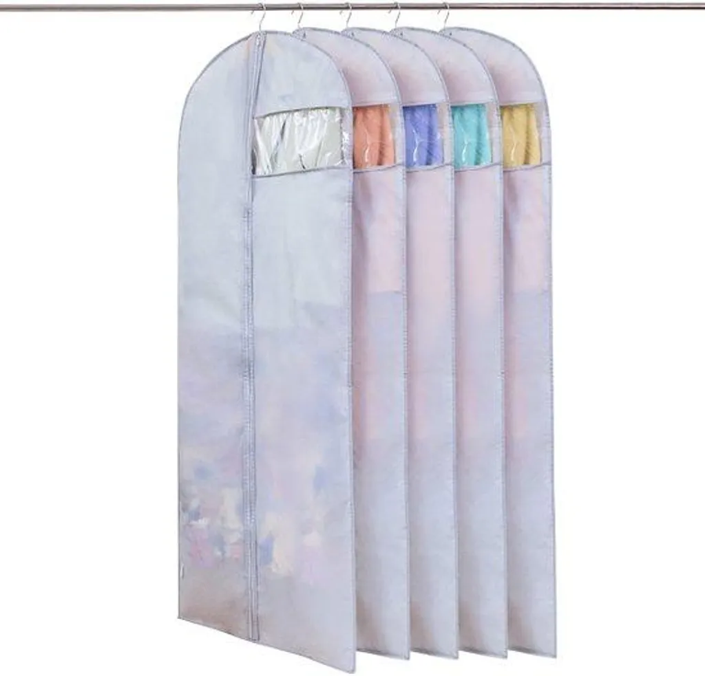 Lot de 5 housses de rangement vêtements 160 cm grises avec fenêtre claire