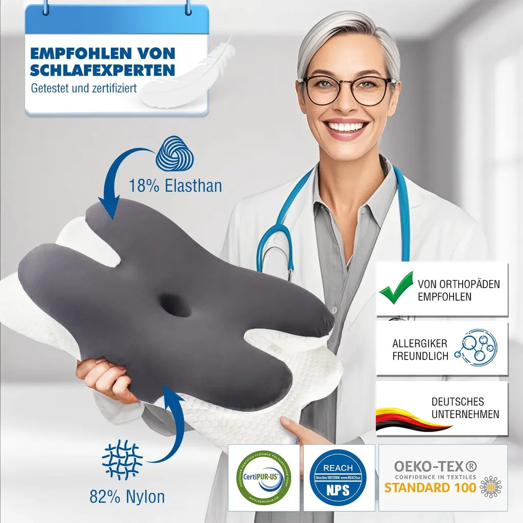 Oreiller cervical ergonomique en mousse viscoélastique transportable