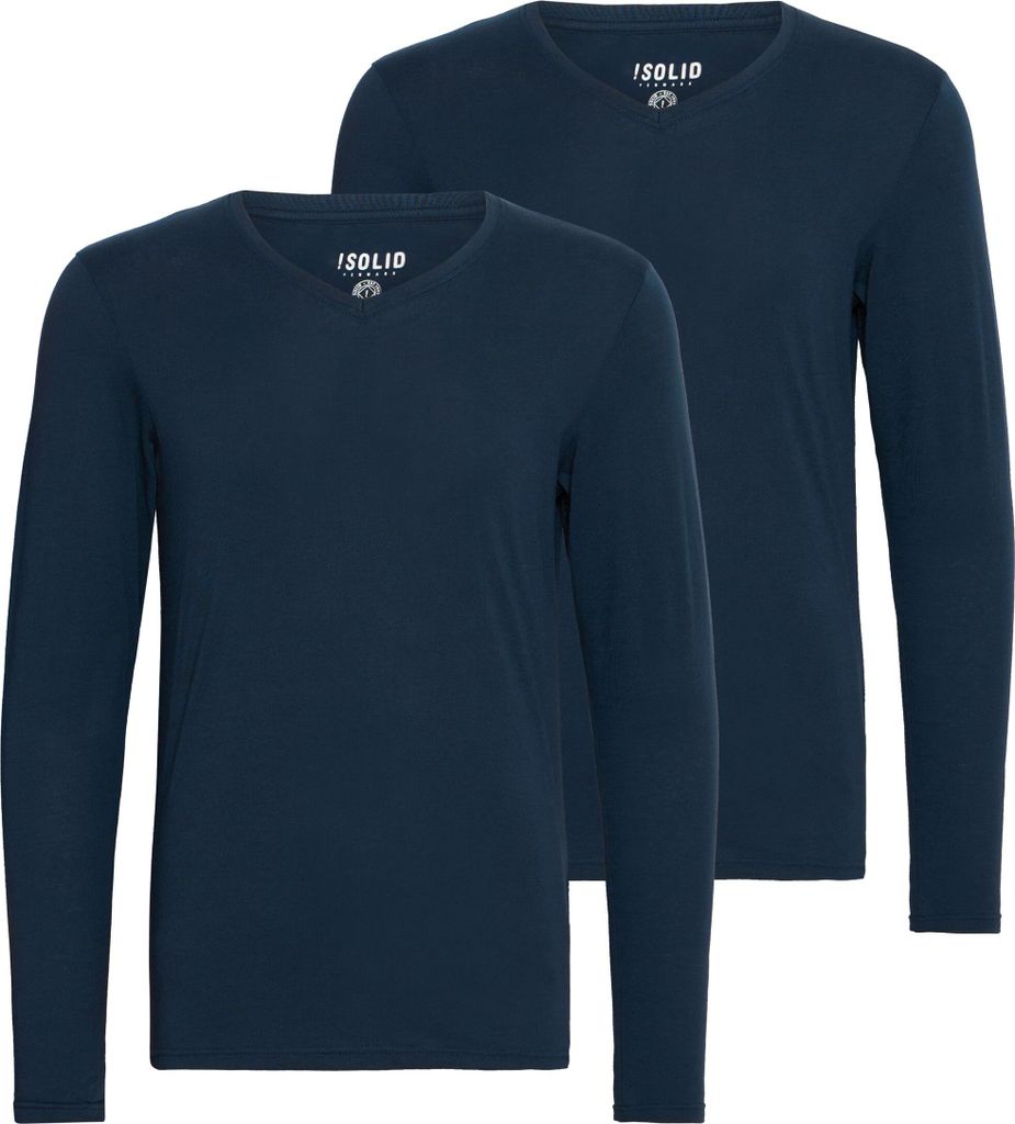 SOLID SDBasil Herren Longsleeve Langarmshirt Shirt Basic im 2er Pack oder 3 er Pack mit V- Ausschnitt im 2er Pack Baumwollmischung Slim fit