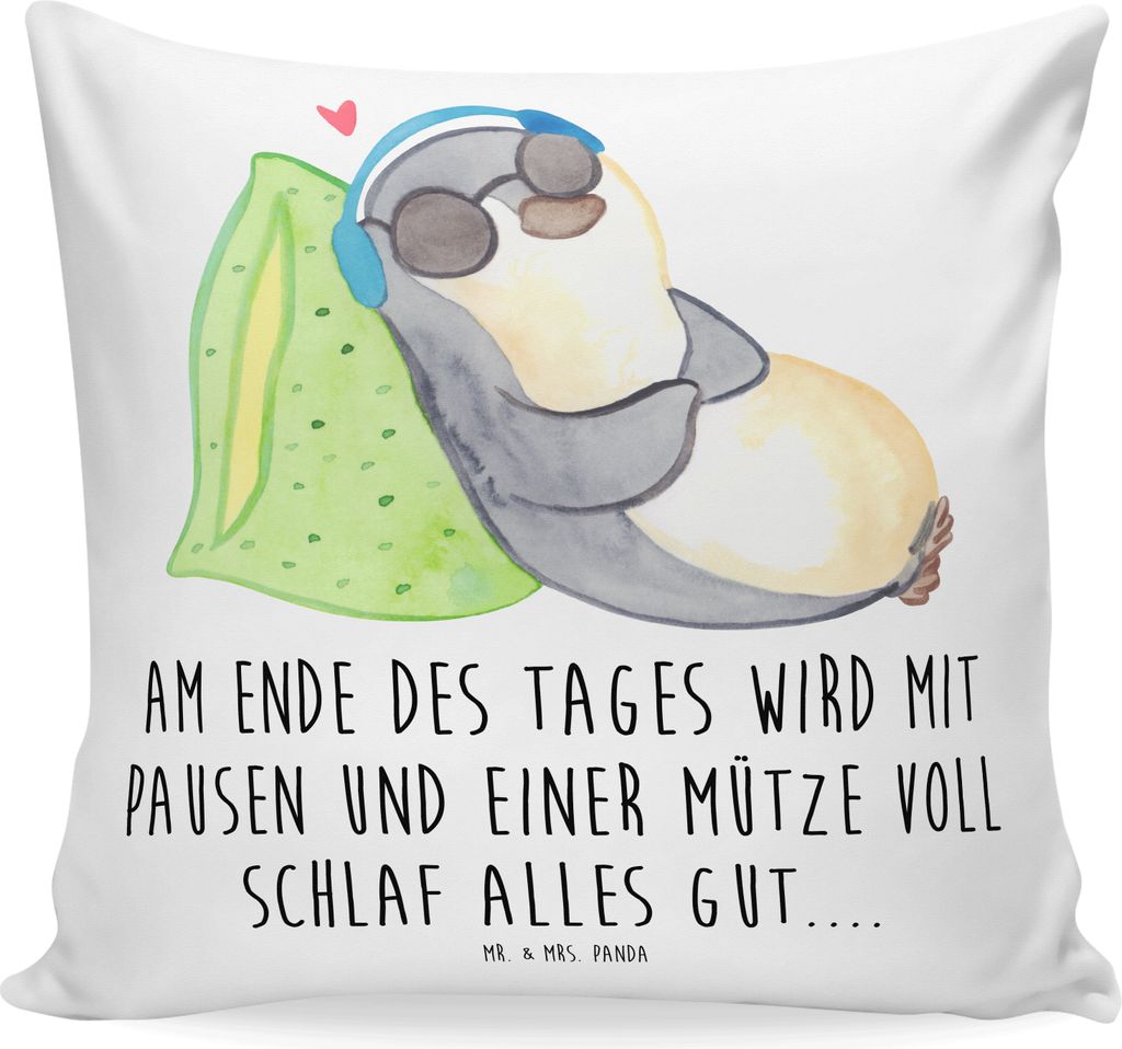 Mr. & Mrs. Panda Deko Kissen Pinguin PEM - Weiß - Geschenk, Lounge, Fatigue, kuschelkissen 40x40, Kleines, Zierkissen, Sofakissen