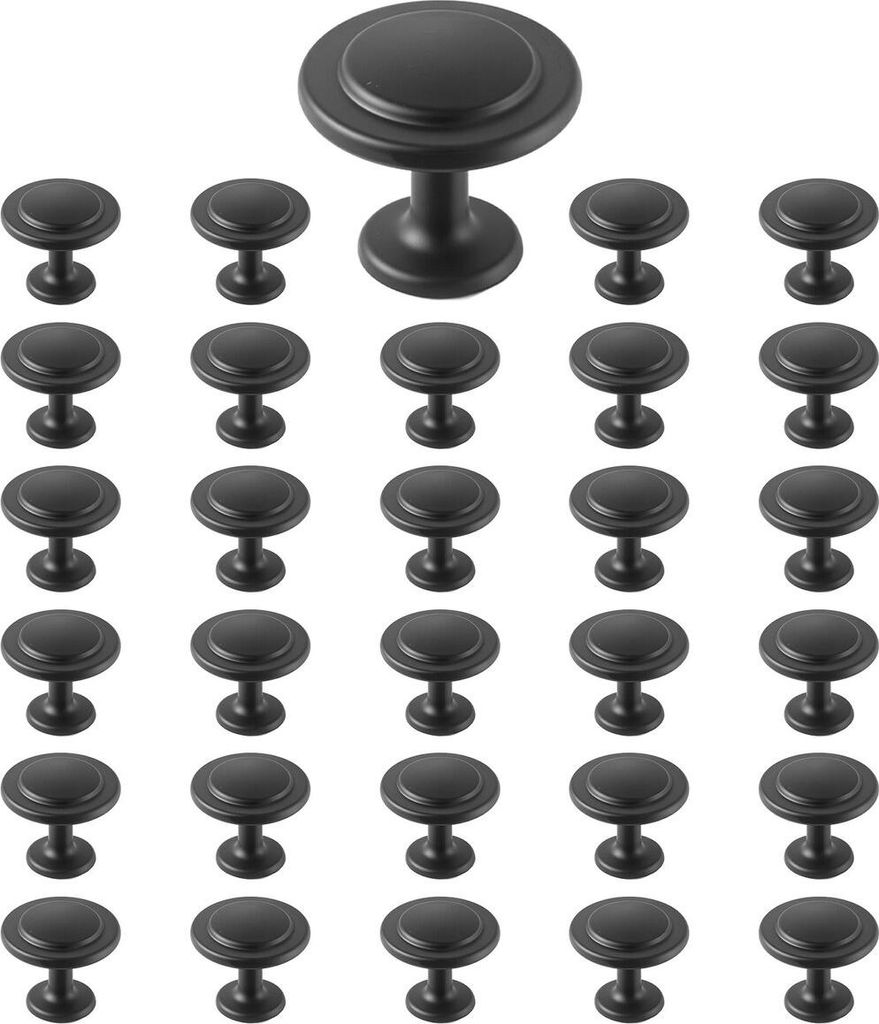 Cabinet Knobs, 30 Pack, 31 mm Black Zinc Alloy Drawer Pulls & Door Handles, Mushroom Kitchen Solid Knobs Dresser Handles, Cupboard Hardware with Sc...