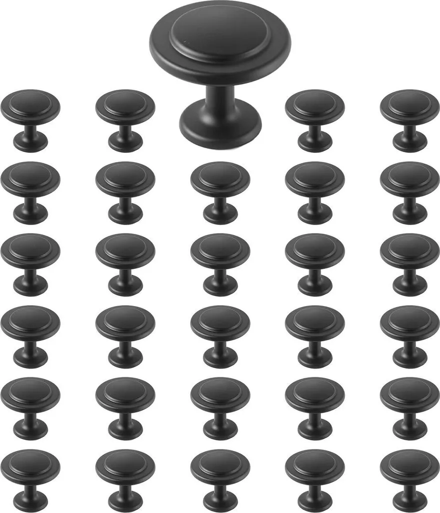 Boutons de meuble noirs lot de 30 poignées de tiroir en zinc 31mm