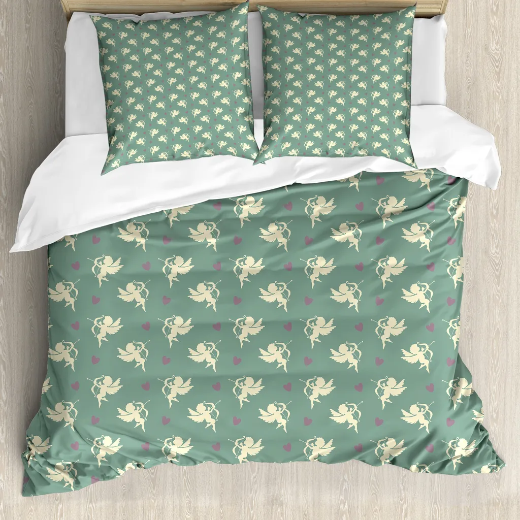 Parure de lit verte Greek Love avec housse de couette 155x220 en coton