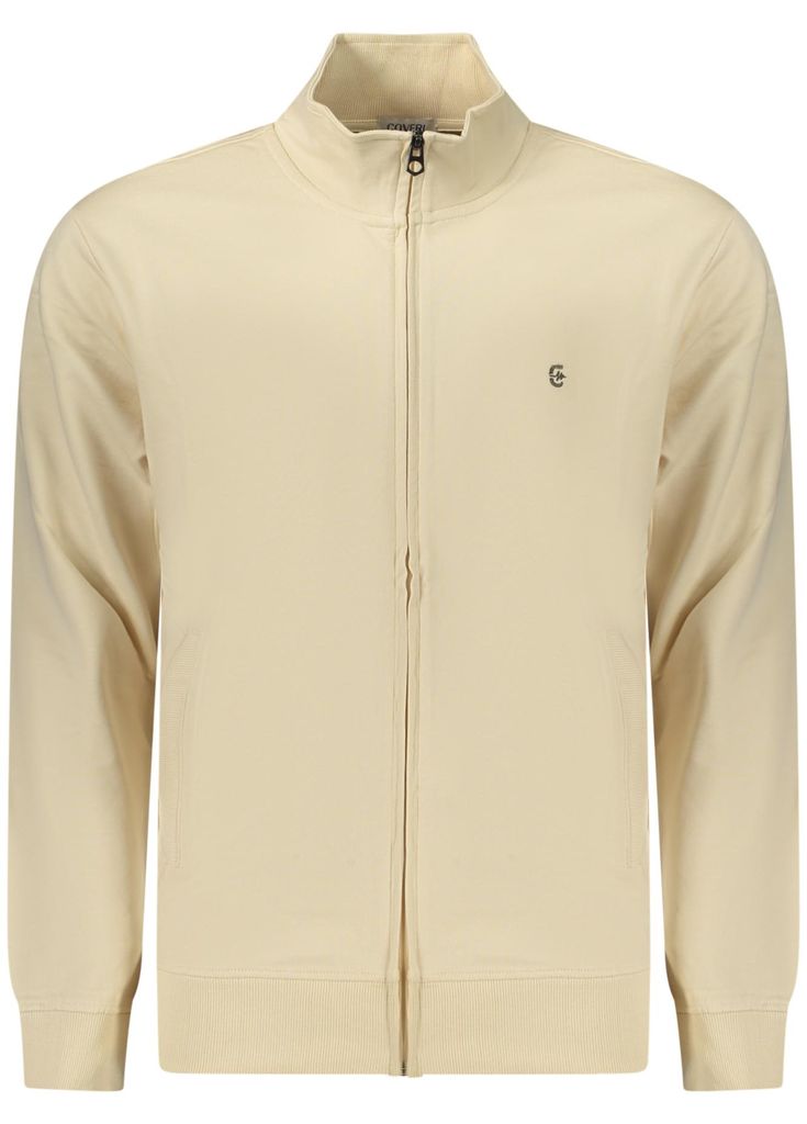Herren Sweatjacke Beige mit Reißverschluss und Stickerei-Details