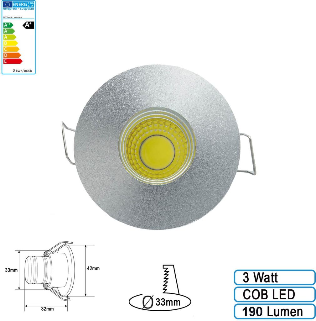 Mini 3 Watt Blau LED Einbaustrahler Einbauleuchte klein einbau strahler Spot Silber Rahmen
