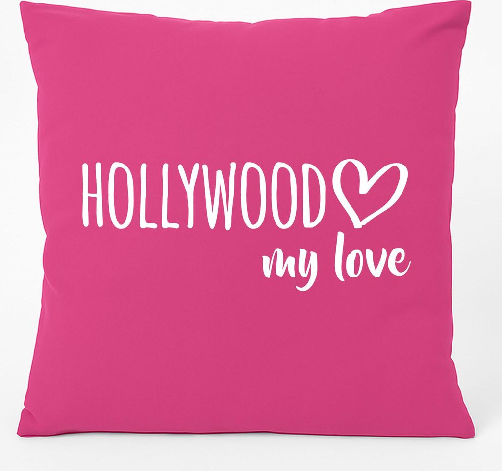 Huuraa Kissen Hollywood my love 40x40cm mit Füllung Fuchsia Baumwolle Dekokissen Geschenkidee