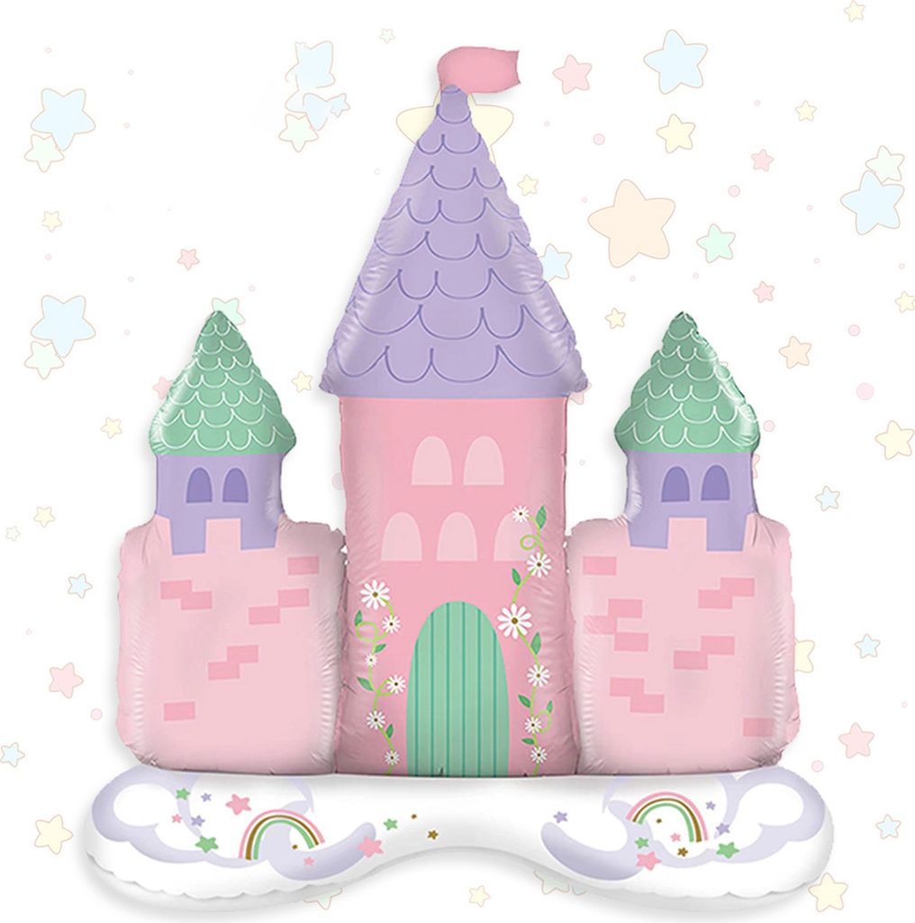 Babyparty-Ballon mit Sockel, freistehend, aufblasbar, stark, dicker, auslaufsicher, rosa, Schlossform, Aluminiumfolienballon, Partyzubehör, Rosa