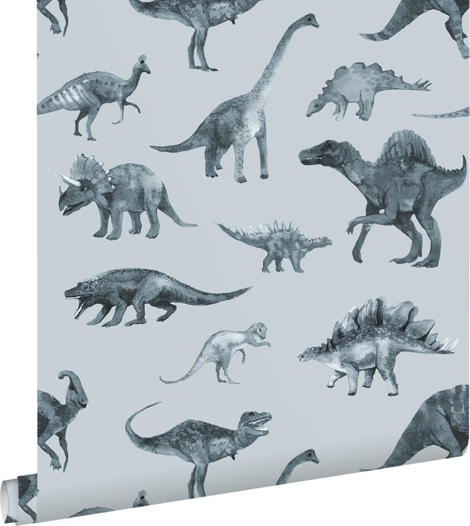ESTAhome Tapete Dinosaurier Blau 50 x 900 cm