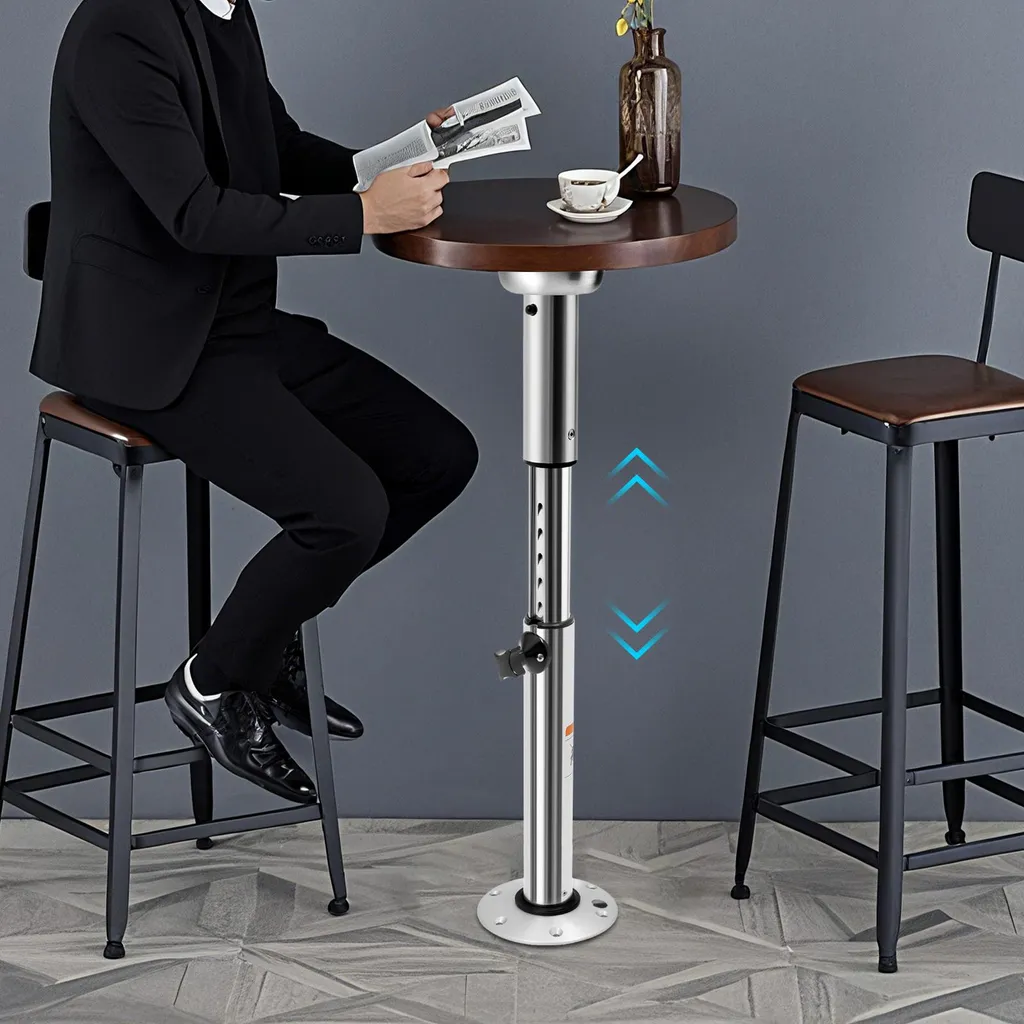 Support de table stable en métal argenté avec réglage de hauteur fluide