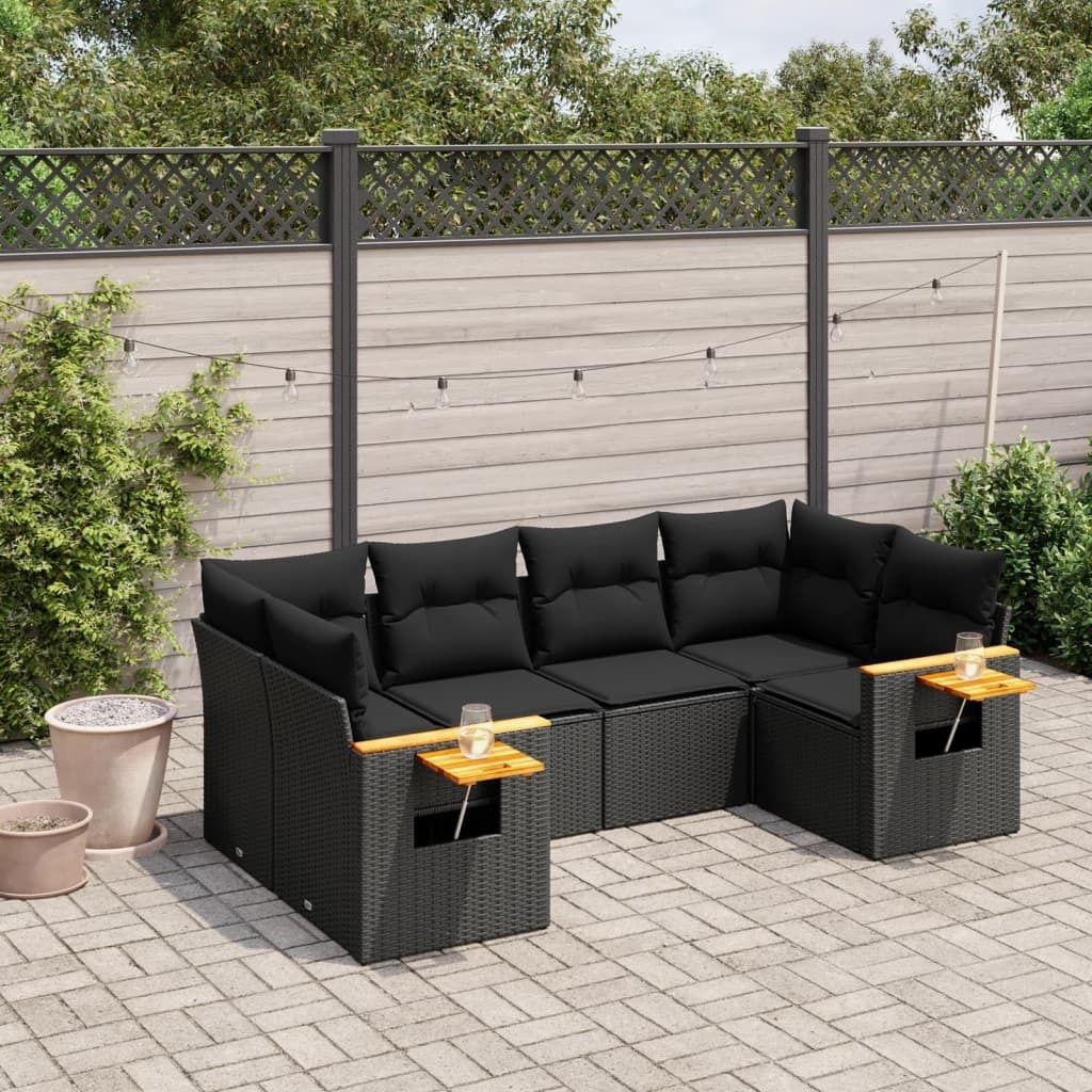 6-tlg. Garten-Sofagarnitur mit Kissen Schwarz Poly Rattan 3259500