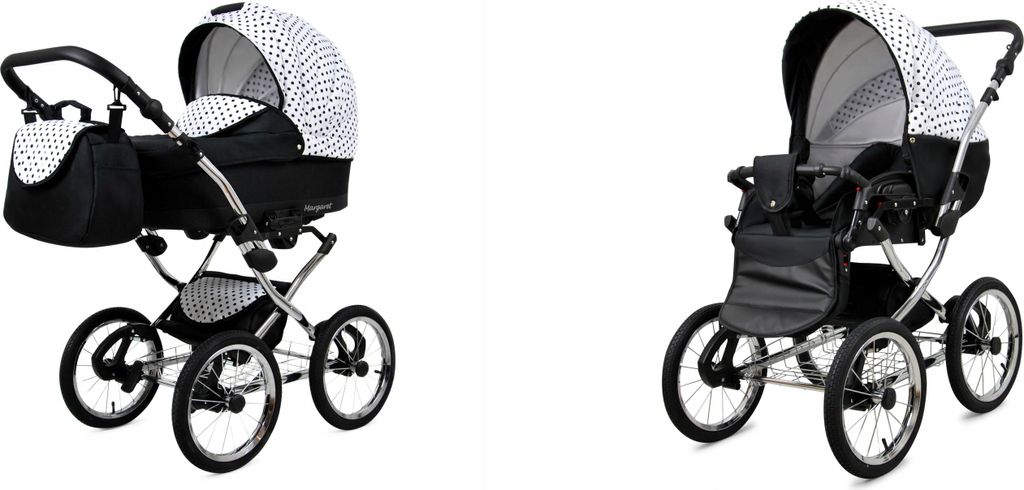 BabyLux Margaret Exclusive | 2in1 Kinderwagen Set | Black Dots | Kombikinderwagen | Kinderwagen