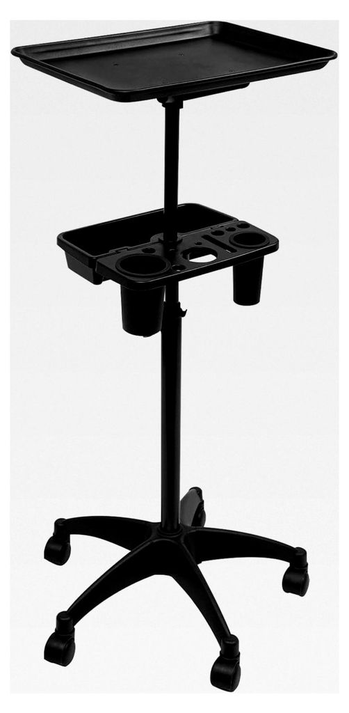 2-stöckiger Friseurwagen mit Rollen, höhenverstellbar 68-101 cm, 5 Rollen, 5 kg Tragkraft, 2 Ablagefächer, fünfeckige Basis, erhöhter Rand, sc...