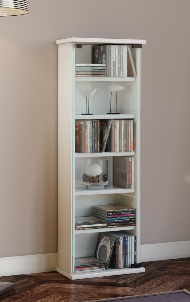 VCM CD Regal Holz | platzsparender CD Schrank mit ESG-Sicherheitsglastüren für 150 CDs oder 65 DVDs oder 36-Videos | Maße: H. 92 x B. 31 x T. 18...