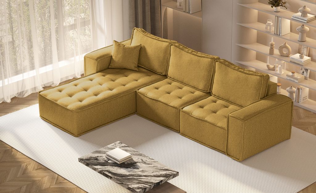 Kaiser Möbel L-förmige Bohoo-Maxi-Ecke in zeitlosem Design Gelb Links