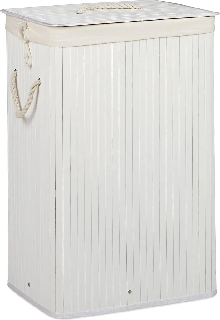 Bac à linge rectangulaire bambou blanc idéal pour petite salle de bain