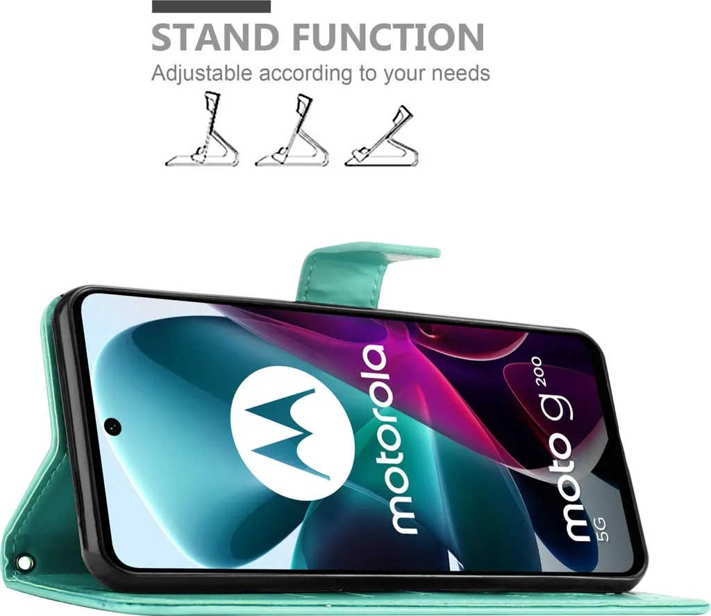 Custodia Protettiva Motorola G200 5G Elegante - Turchese Floreale - 4