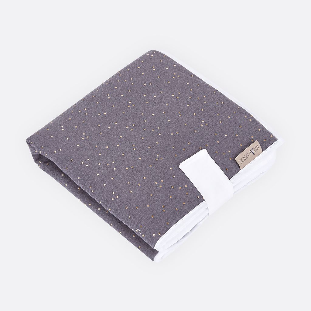 KraftKids Reisewickelunterlage Musselin goldene Punkte auf Grau