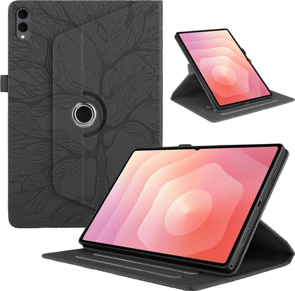 Für Samsung Galaxy Tab S11 Ultra 360 Grad Rotation Design Kunstleder Tasche Schwarz