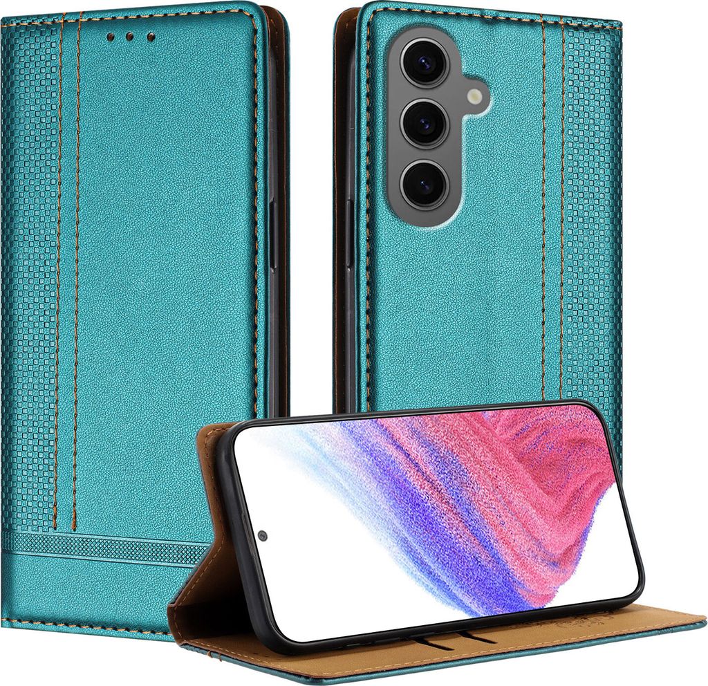 Handyhülle für Samsung Galaxy S25 Plus Leder Flip Klappbare Schutzhülle mit Standfunktion Grün