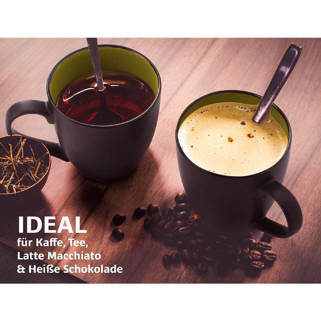 MIAMIO - 6 x 75 ml aardewerk espresso mok/mokken set zwarte buitenkant kleurrijke binnenkant (Blauw
