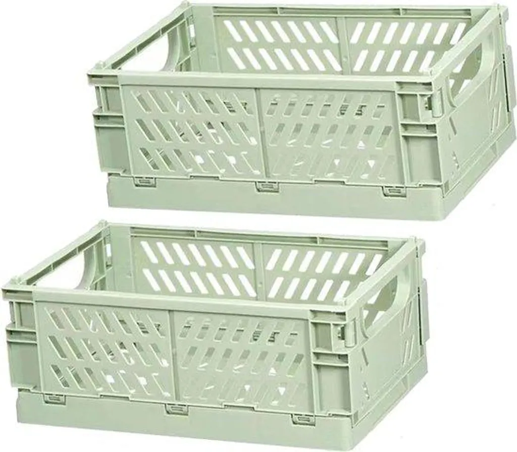 Panier de rangement pliant vert pastel en plastique solide pour étagère