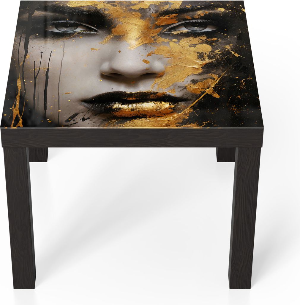 DEQORI Couchtisch 55x55 cm Schwarz 'Goldener Blick' Glas Beistelltisch Glastisch modern