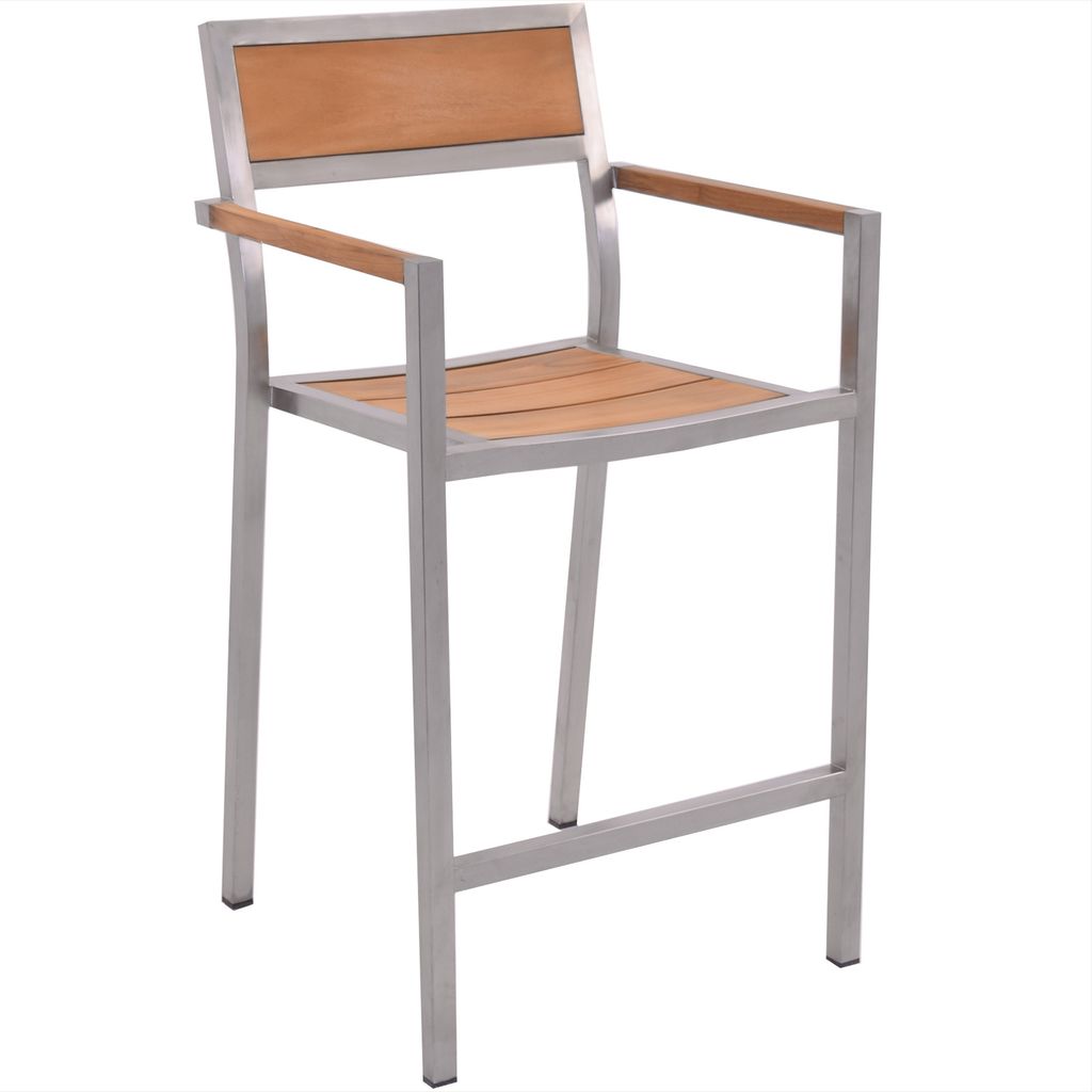 Teako Design Barhocker Teakholz & Edelstahl - Wetterfest, Massivholz, 110x59x59 cm, Premium Outdoor-Hocker