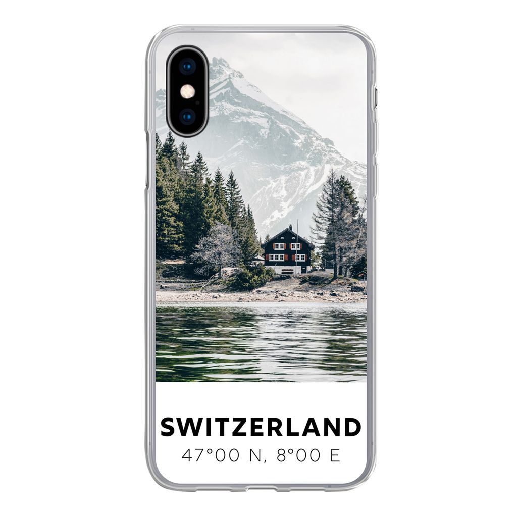 MuchoWow Handyhülle Schutzhülle Hülle für iPhone X Schweiz - Berg - Chalet Silikon Softcase Handy Hülle - Handyhülle