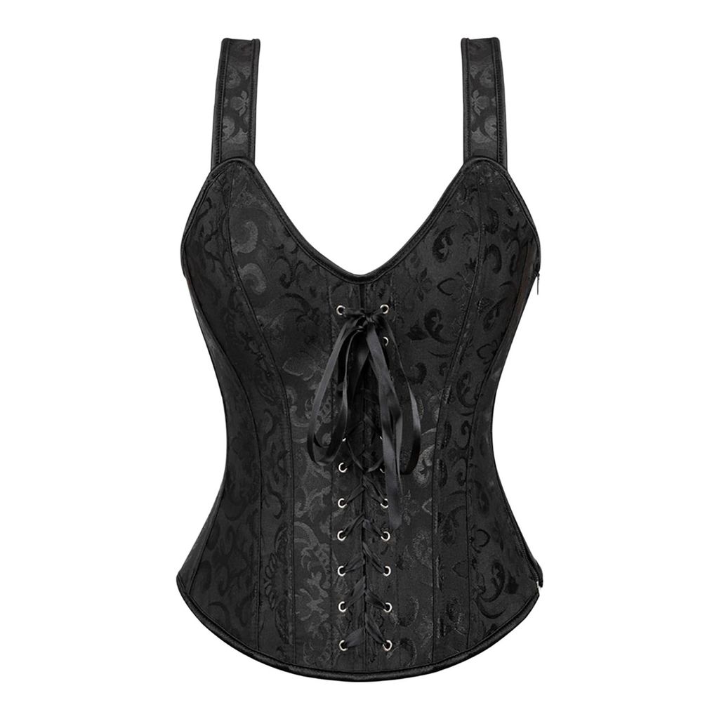 Damen Shapewear Korsett, Vintage Corsage Korsett Top mit Träger, Farbe: Schwarz, Größe:L