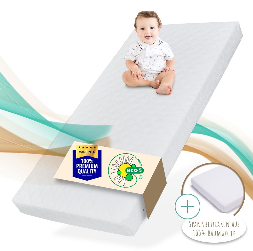 Matelas bébé 60x120cm avec drap housse et housse lavable | Image du produit 