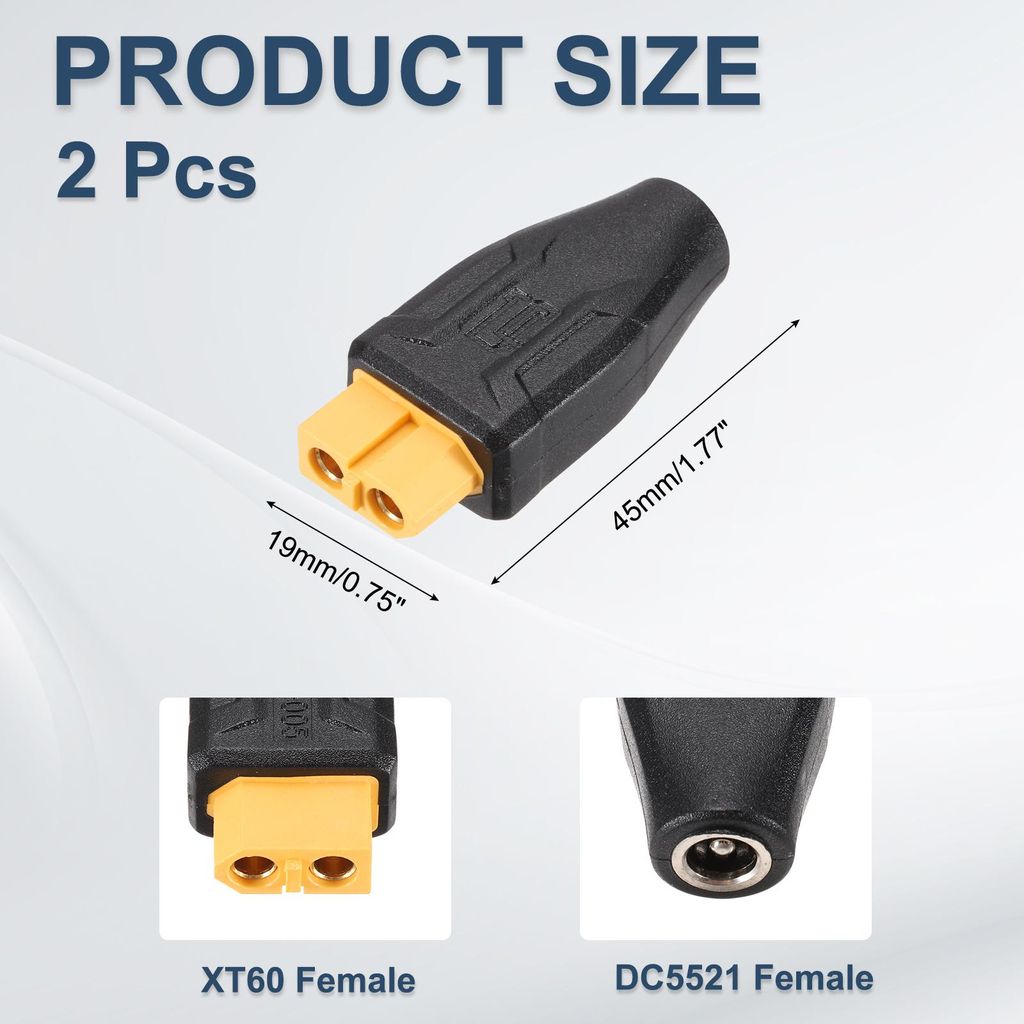 2er Pack XT60 Adapter, XT60 Buchse auf DC5521 Buchse 5,5 x 2,1mm Wireless Adapter, XT60 Stecker Wireless fš¹r Solarpanel, Laptop-Netzteil