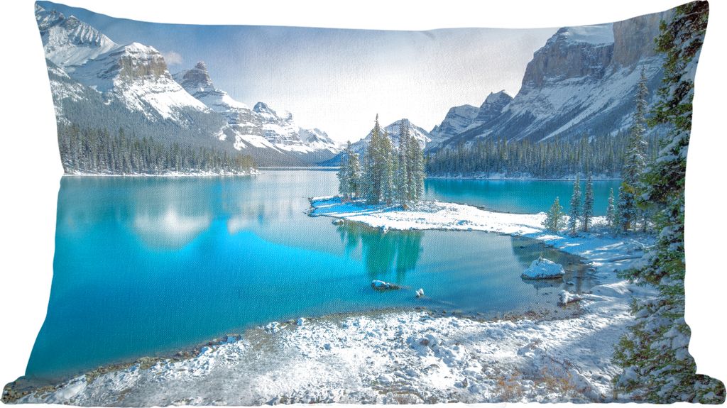 MuchoWow Zierkissen Sofakissen Wohnzimmer Dekokissen 50x30 cm Landschaft - Schnee - Winter - Wasser - Berg - Wohnzimmerdekoration - Polster mit P...