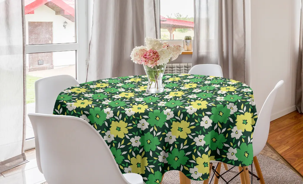 Tovaglia Rotonda ABAKUHAUS 150 cm - Stile Floreale Verde Cacciatore