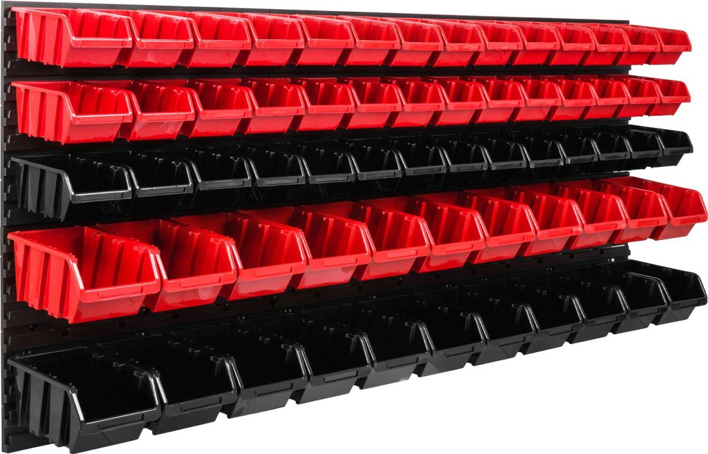 Lagersystem Werkstattregal | 172 x 78 cm | 64 stck. Box | Wandregal mit Stapelboxen - Wandplatten Extra Starke Schüttenregal Warkzeuglochwand Lage...