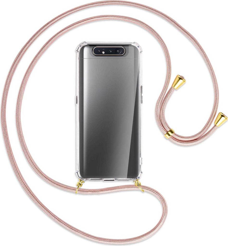 Handykette Backcover-Schutzhülle mit Band (Metall goldfarben) für Samsung Galaxy A80 - roségold