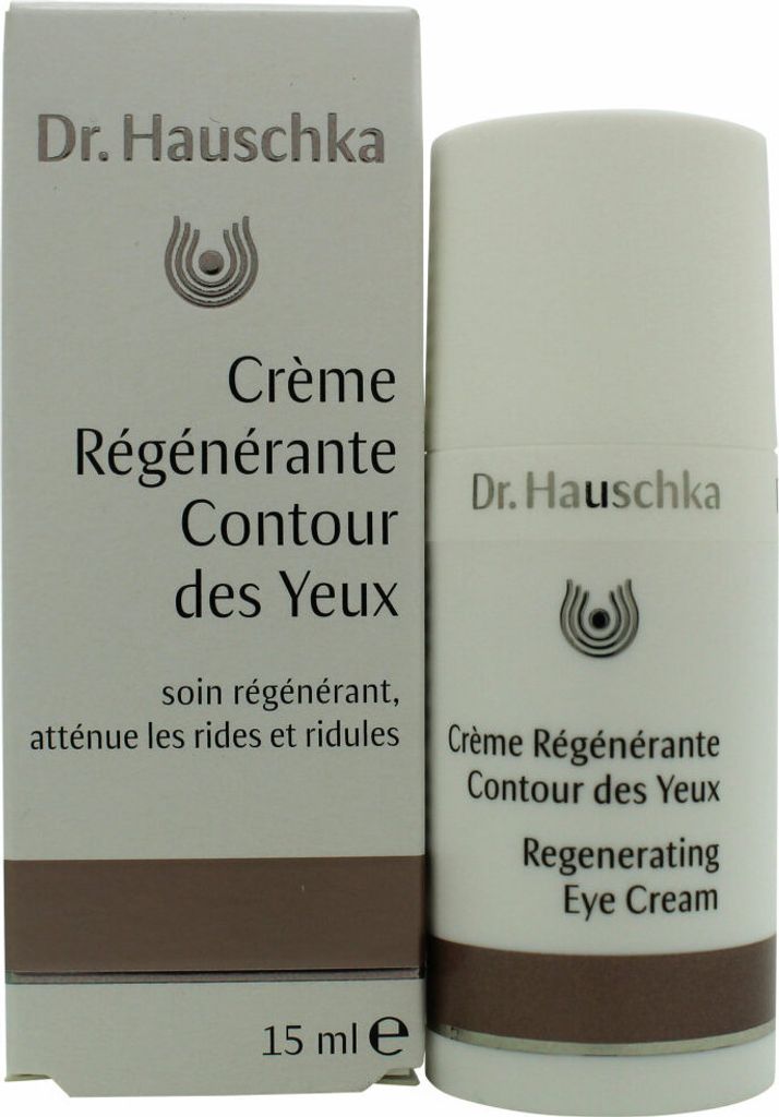 A product shot of Dr. Hauschka Regenerating Eye Cream and its packaging.