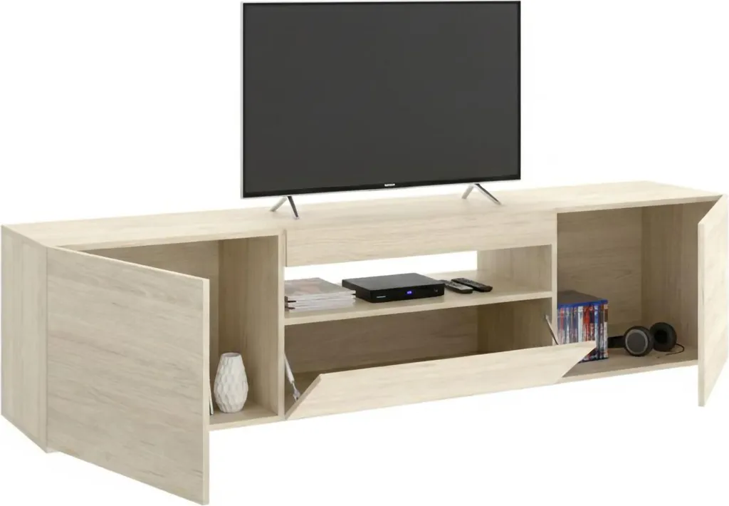 Meuble TV Burley 200cm Chêne Marron : Fini le Désordre sous votre Écran