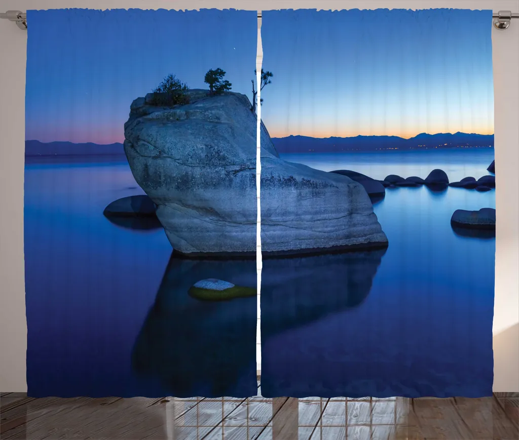 Rideau décoration nature pour grande fenêtre chambre bleu et pêche 280cm