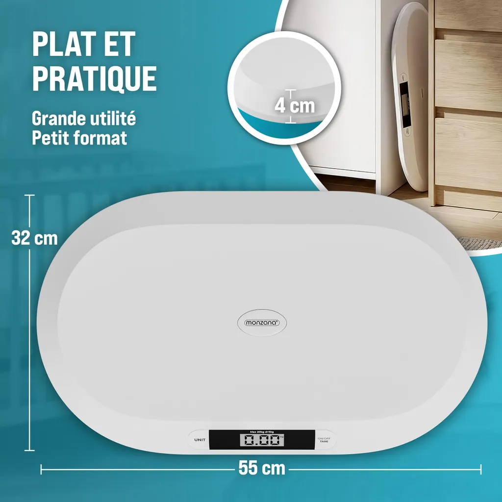 Pèse-bébé avec Surface Incurvée et Précision 10g Balance Numérique LCD