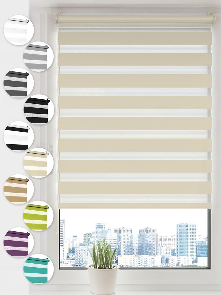 Sonello Doppelrollo Klemmfix ohne Bohren Duo Rollo Klemmrollo Sonnenschutzrollo Fensterrollo für Fenster & Türen Zebrarollo Seitenzugrollo 55cm x...