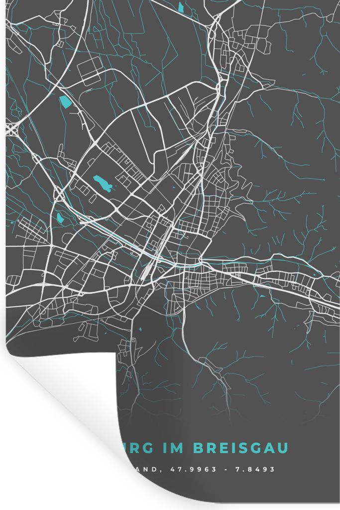 MuchoWow Wandtattoo Wandsticker Wandaufkleber Stadtplan - Karte - Freiburg im Breisgau - Blau - Deutschland - Karte 20x30 cm Selbstklebend und Re...