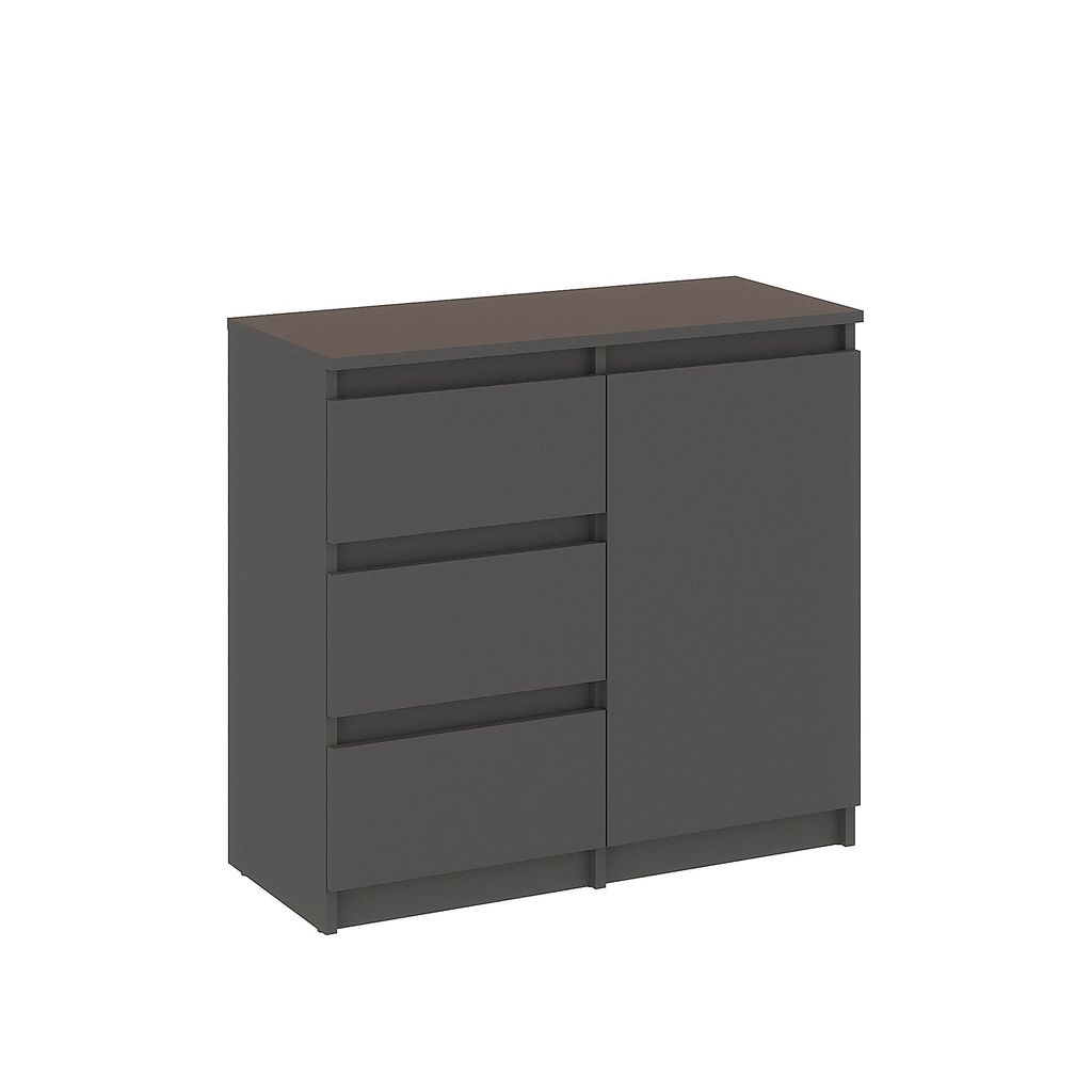 KOMTO Kommode mit 3 Schubladen und Türen – Komodenschrank Antrazit für Schlafzimmer, Wohnzimmer oder Flur|Sideboard PIKO 80,4 x 35 x 74,5 cm
